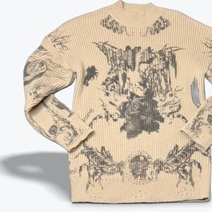 CIDER Graphic Knit Sweater Goth Grunge‎ Sweater Punk Snakes Roses Distressed XS